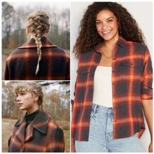 Old Navy The Boyfriend Flannel Shirt Womens XL Swiftie Evermore Plaid Bella Swan